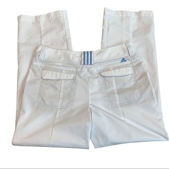 Adidas ClimaLite White pants capris blue stripe golf Sz 12 NWOT - Picture 1 of 12